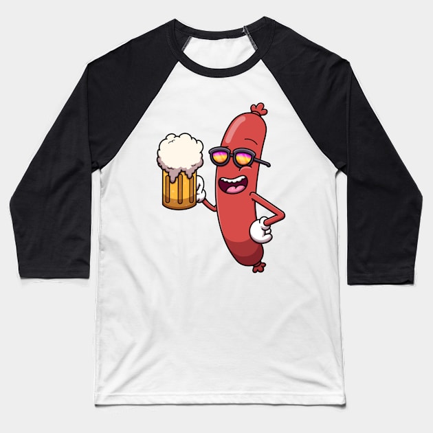 Cool Sausage With Beer Baseball T-Shirt by TheMaskedTooner